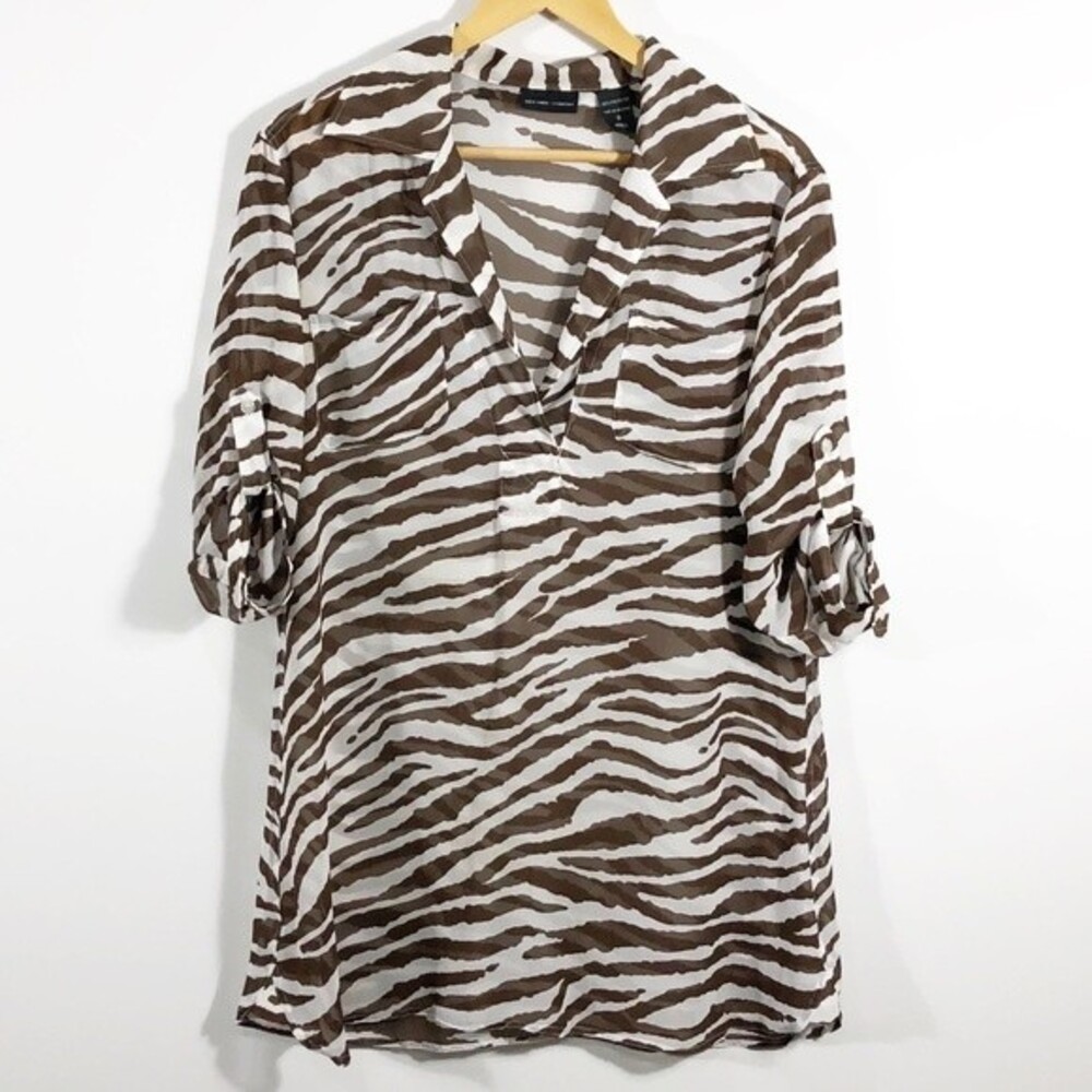 New York & Co Zebra Brown Print Sheer Swim Coverup
